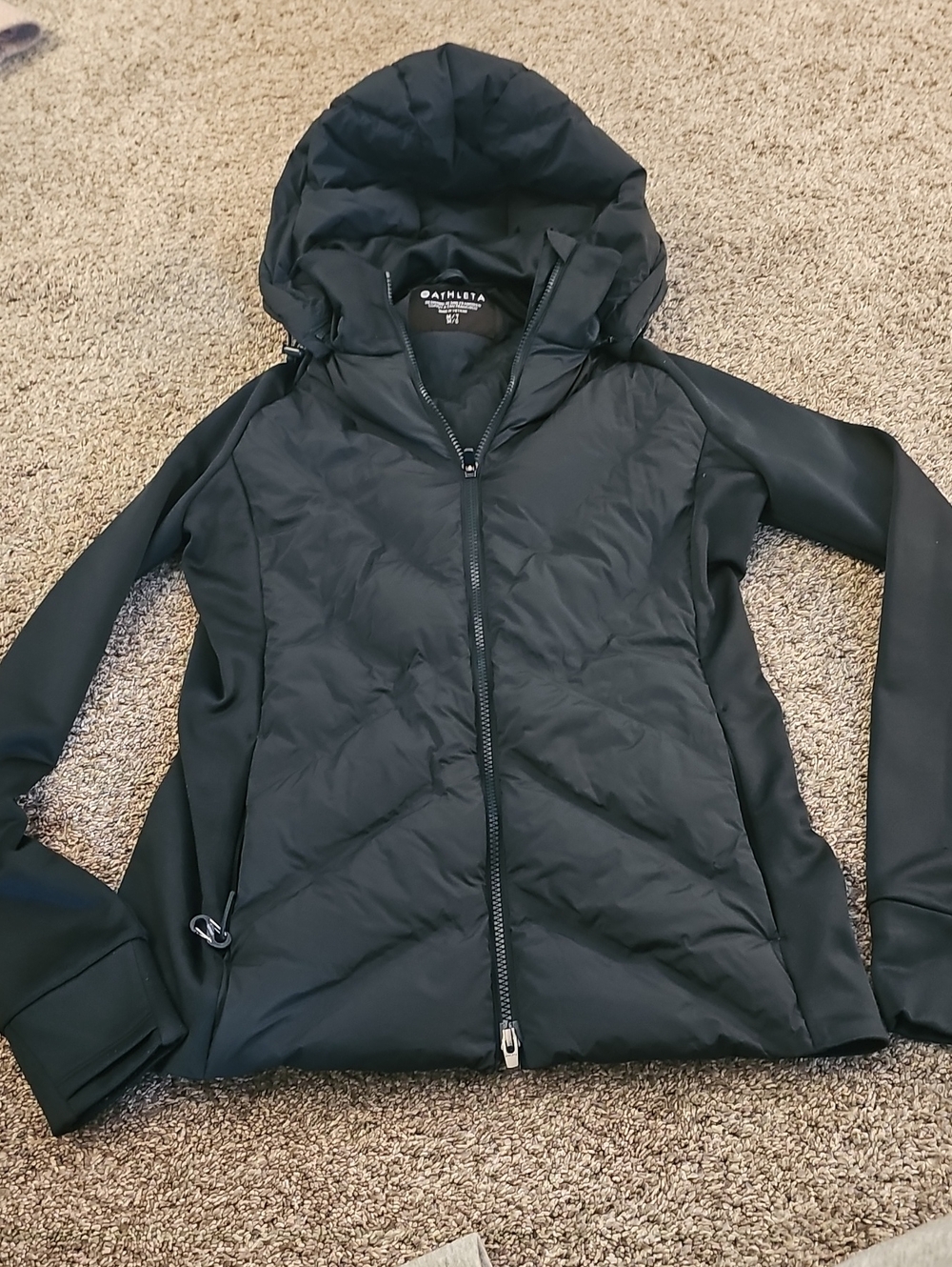Athleta Green Hooded Hybrid Puffer Jacket